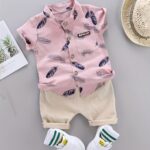 Toddler Summer Feather Print Shirt Shorts Set, for Outdoor