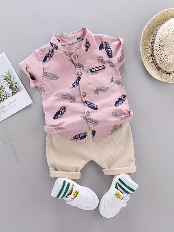 Toddler Summer Feather Print Shirt Shorts Set, for Outdoor
