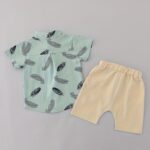 Toddler Summer Feather Print Shirt Shorts Set, for Outdoor - Image 7
