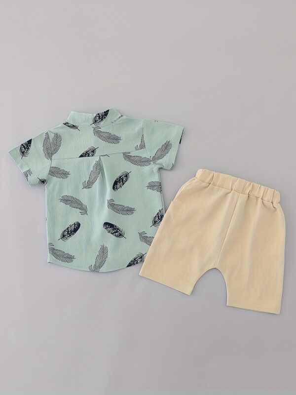 Toddler Summer Feather Print Shirt Shorts Set, for Outdoor - Image 7