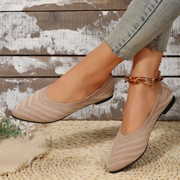 Women's Pointed Toe Flat Shoes, Solid Color Knitted Slip On Shoes, Casual Breathable Ballet Flats - Image 4