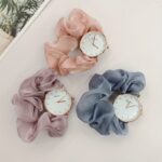 Cute Round Quartz Watch Sparkling Satin Hair Ring Strap Wrist Watch Women Casual Watch