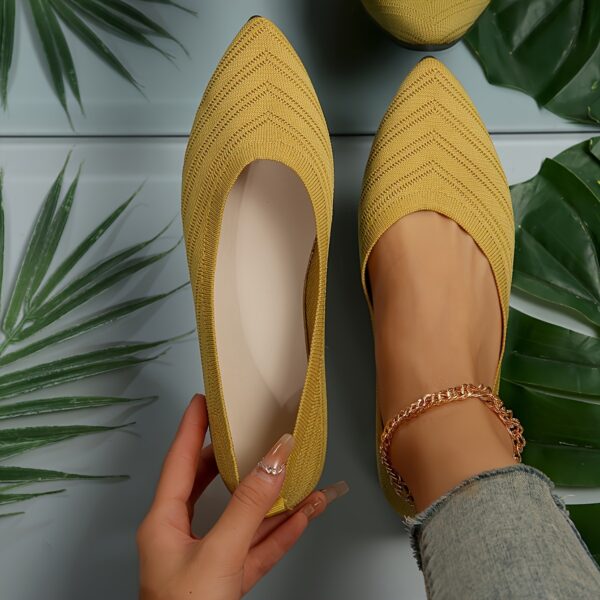 Women's Pointed Toe Flat Shoes, Solid Color Knitted Slip On Shoes, Casual Breathable Ballet Flats - Image 16