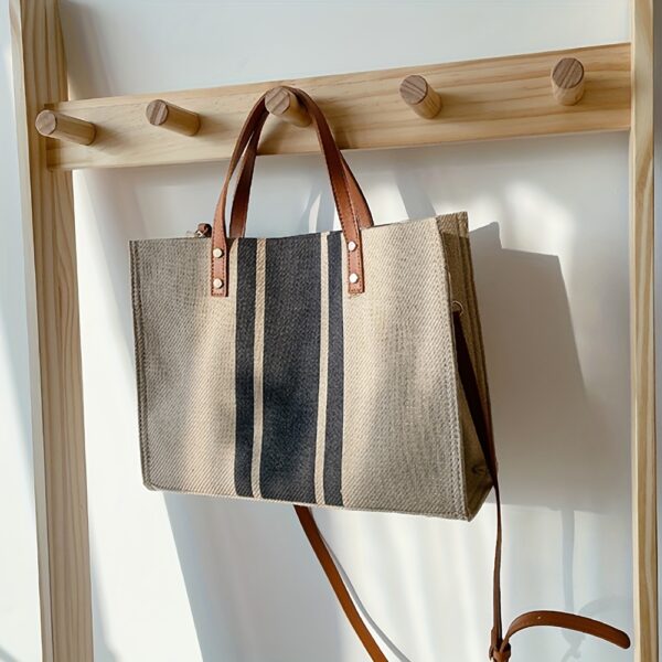 Striped Tote Bag, Large Capacity Shoulder Bag, Women'S Commuter Handbags - Image 6