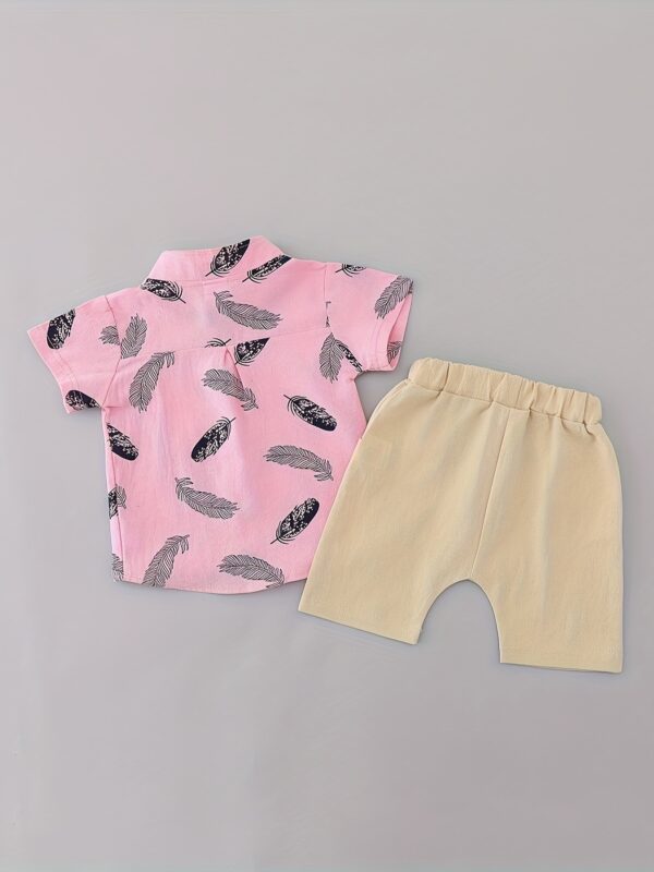 Toddler Summer Feather Print Shirt Shorts Set, for Outdoor - Image 6