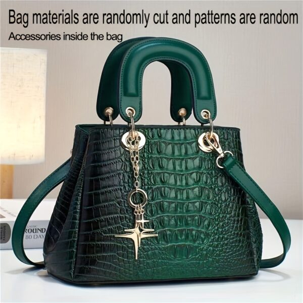 Luxury Crocodile Print Tote Bag, Elegant Top Handle Satchel, Women's Fashion Handbag, Shoulder Bag, Crossbody Bag & Purse - Image 2