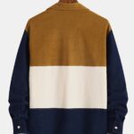 Men's Color Block Casual Jacket with Dual Pockets - Stylish Polyester Blend, Button-Up Shacket for Spring/Fall, Orange/Navy/Beige, Transitional Weather Wear|Color Block Jacket|Dual Pocket Design - Image 2