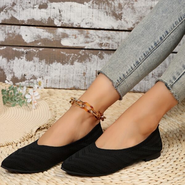 Women's Pointed Toe Flat Shoes, Solid Color Knitted Slip On Shoes, Casual Breathable Ballet Flats - Image 8