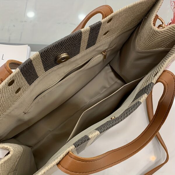 Striped Tote Bag, Large Capacity Shoulder Bag, Women'S Commuter Handbags - Image 7