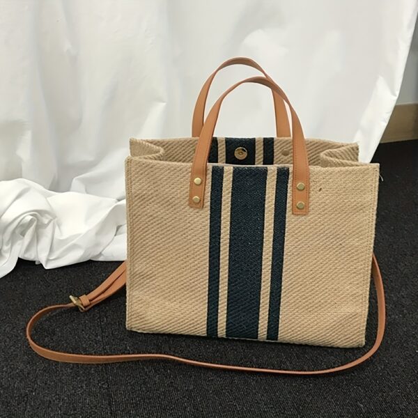 Striped Tote Bag, Large Capacity Shoulder Bag, Women'S Commuter Handbags - Image 8
