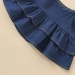 2pcs Girls Denim Ruffled Hem Cami Top & Elastic Waist Wide Leg Jeans Set Kids Summer Outdoor Clothes, Fluid Pant - Image 4