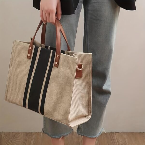 Striped Tote Bag, Large Capacity Shoulder Bag, Women'S Commuter Handbags - Image 2