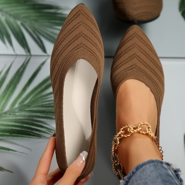 Women's Pointed Toe Flat Shoes, Solid Color Knitted Slip On Shoes, Casual Breathable Ballet Flats - Image 11
