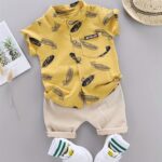 Toddler Summer Feather Print Shirt Shorts Set, for Outdoor - Image 3