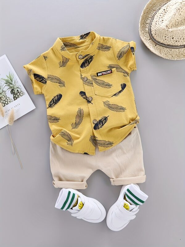 Toddler Summer Feather Print Shirt Shorts Set, for Outdoor - Image 3