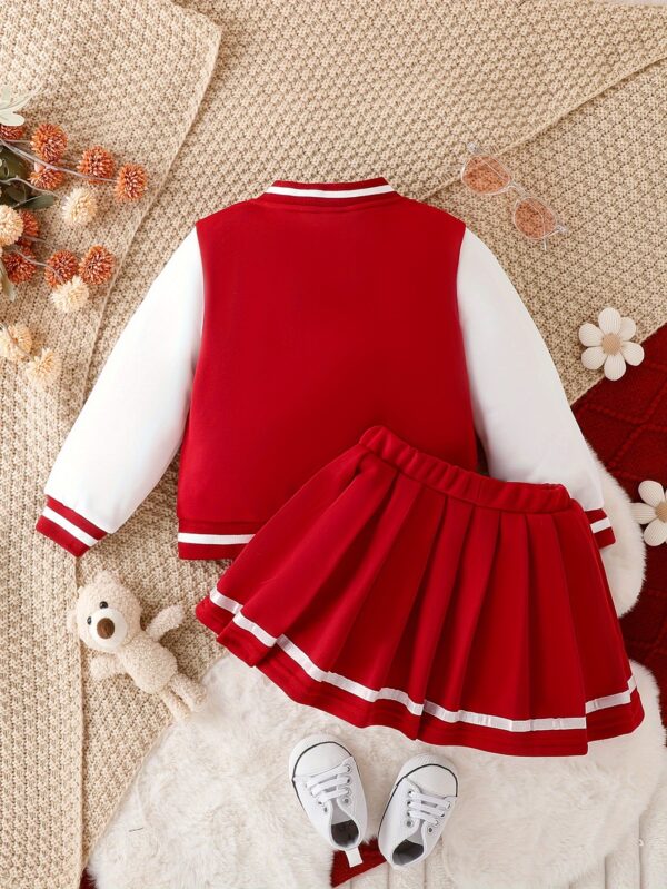 Preppy Style Girls 2pcs BABY GIRL Print Baseball Jacket + Pleated Skirt Outdoor Set For Party Sports Gift - Image 9