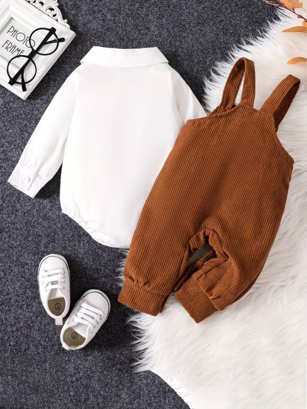 2pcs Toddler Baby Boy Long-sleeved Shirt Romper Top & Trousers Gentleman Set, Kid's Party Casual Clothes, Spring And Autumn, Outdoor Cloth - Image 2
