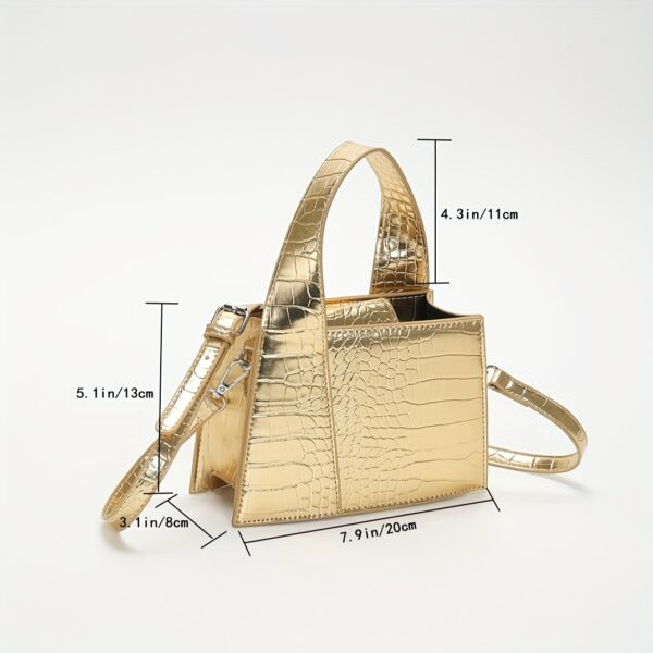 Luxurious Crocodile Print Synthetic Leather Handbag for Women - Golden Animal Print, Snap Button Closure, Synthetic Lining, Perfect for Formal & Casual Occasions - Image 3