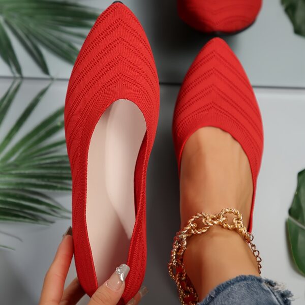Women's Pointed Toe Flat Shoes, Solid Color Knitted Slip On Shoes, Casual Breathable Ballet Flats - Image 12