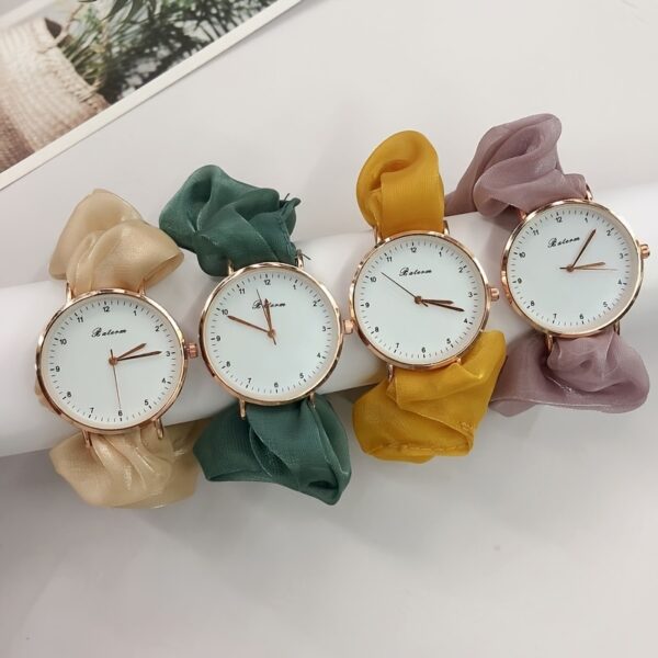 Cute Round Quartz Watch Sparkling Satin Hair Ring Strap Wrist Watch Women Casual Watch - Image 2