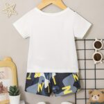 Baby Bear Print Pocket T-Shirt & Plaid Shorts - Image 7
