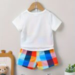 Baby Bear Print Pocket T-Shirt & Plaid Shorts - Image 6