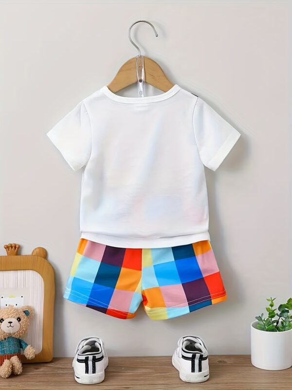 Baby Bear Print Pocket T-Shirt & Plaid Shorts - Image 6