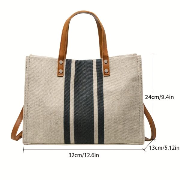 Striped Tote Bag, Large Capacity Shoulder Bag, Women'S Commuter Handbags - Image 4