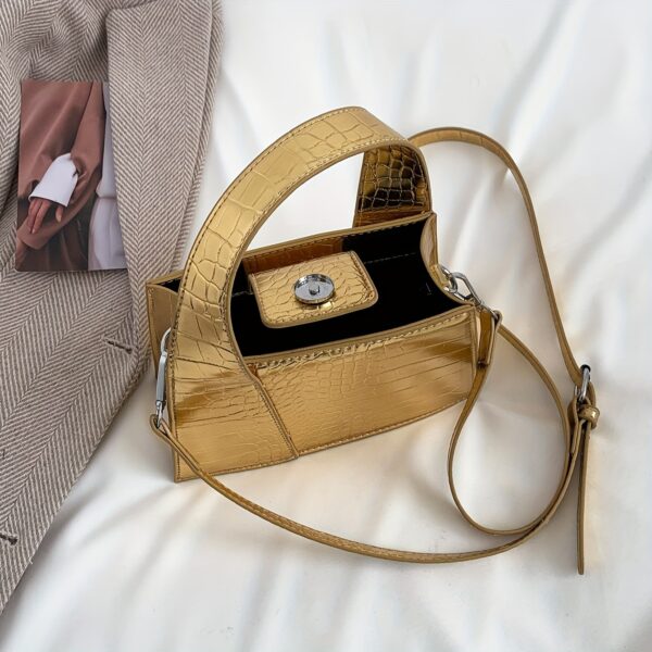 Luxurious Crocodile Print Synthetic Leather Handbag for Women - Golden Animal Print, Snap Button Closure, Synthetic Lining, Perfect for Formal & Casual Occasions - Image 5