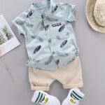Toddler Summer Feather Print Shirt Shorts Set, for Outdoor - Image 2