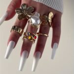 6pcs set of fashionable and flower-set Rhinestone rings, metal geometric irregular opening ring sets suitable for parties and gifts for friends - Image 7