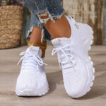 Large size Women's white shoes, summer mesh lace sneakers, comfortable low-top running shoes, travel and vacation leisure - Image 23