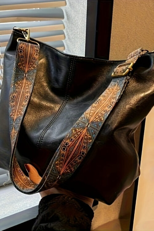 Bohemian Style Large Capacity Women’S Shoulder Bag, Vintage Wide Strap Crossbody Bag, Casual Commuting Bag