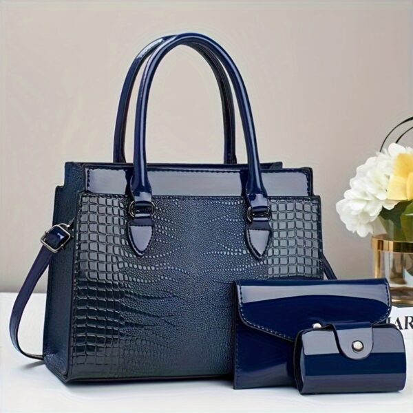 Three-piece set of Ramadan festival style mom handbags with classic crocodile pattern Women's bag set, single shoulder bag and handbag with wallet, suitable for gifts, work travel - Image 2