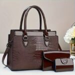 Three-piece set of Ramadan festival style mom handbags with classic crocodile pattern Women's bag set, single shoulder bag and handbag with wallet, suitable for gifts, work travel - Image 4
