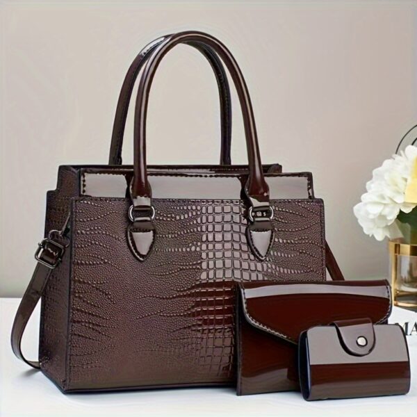 Three-piece set of Ramadan festival style mom handbags with classic crocodile pattern Women's bag set, single shoulder bag and handbag with wallet, suitable for gifts, work travel - Image 4