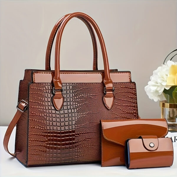 Three-piece set of Ramadan festival style mom handbags with classic crocodile pattern Women's bag set, single shoulder bag and handbag with wallet, suitable for gifts, work travel - Image 6