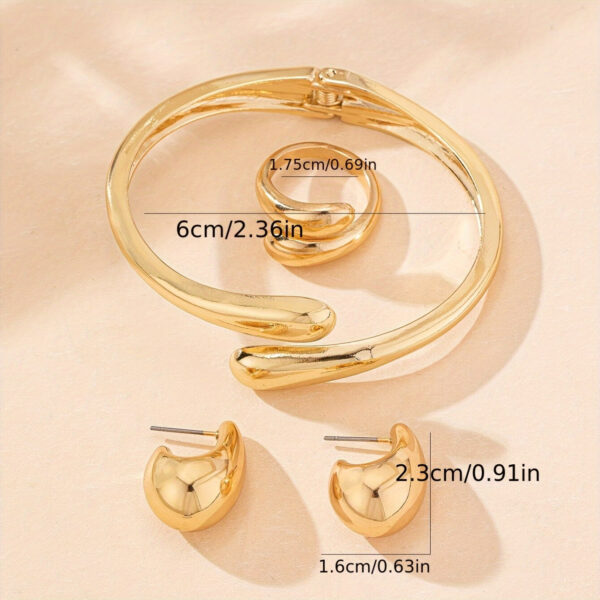 2pcs of Teardrop Earrings + 1pc of Bracelet + 1pc of Ring Geometric Teardrop Shape Women'S Jewelry Set Suitable for Daily Wear And Versatile Party Gifts - Image 5
