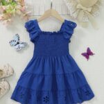 Girls Comfy Solid Ruffle Sleeve Square Neck Dress, Casual Dresses For Summer Holiday Party Gift - Image 8