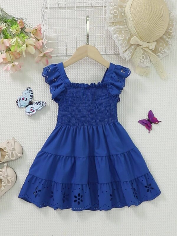 Girls Comfy Solid Ruffle Sleeve Square Neck Dress, Casual Dresses For Summer Holiday Party Gift - Image 8