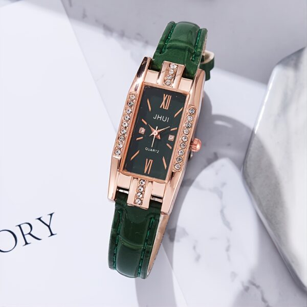Rhinestone Decor Quartz Watch Elegant Rectangular Pointer Roman Numeral Dial Wristwatch With PU Leather Watchband - Image 10