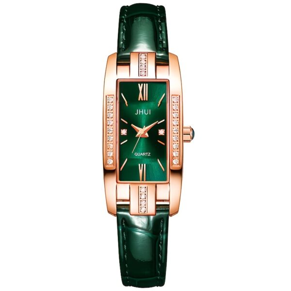 Rhinestone Decor Quartz Watch Elegant Rectangular Pointer Roman Numeral Dial Wristwatch With PU Leather Watchband - Image 8