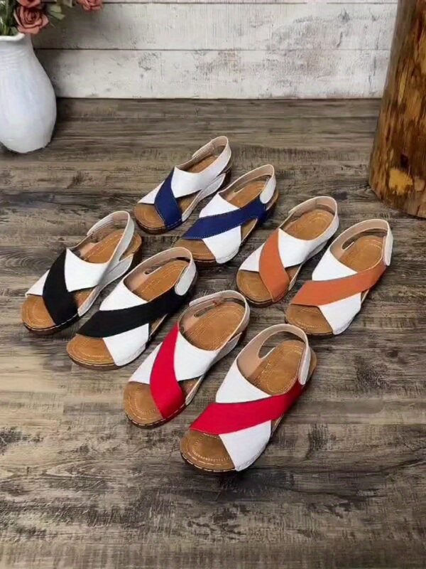 Women's Two-Tone Wedge Sandals - Open Toe, Chunky Heel, Faux Cover with Metallic Buckle Strap, Perfect for Beach, Party & Casual Outings, Beachwear Shoes | Durable Tpr Sole, Ladies Sandals - Image 10