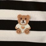 2pcs Boys Fashion Black And White Striped Breathable Short Sleeve Round Neck Shirt With Cartoon Bear Patch & Shorts Set For Summer Daily & Outdoor Wear - Image 3