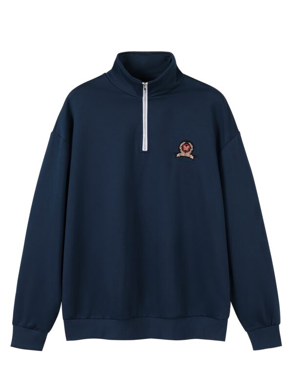 Men's Casual Zip-Up Pullover Sweatshirt - Soft, Comfortable Long Sleeve with Rose Logo, Stand Collar, Ideal for Spring/Fall, 100% Polyester - Image 4