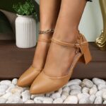 Women'S Elegant French-Inspired Mid-Heel Sandals with Ankle Strap & Bow Detail - Chic Pointed Toe Block Heel Pumps for Spring/Summer, Versatile & Fashionable Hollow Cutouts, Strappy Sandals - Image 8