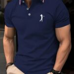 Men's Short Sleeve Shirt - White with Red Golf Print, Striped Collar & Cuffs, Breathable Summer Golf & Casual Wear, Machine Washable Regular Fit, Durable Fabric - Image 5