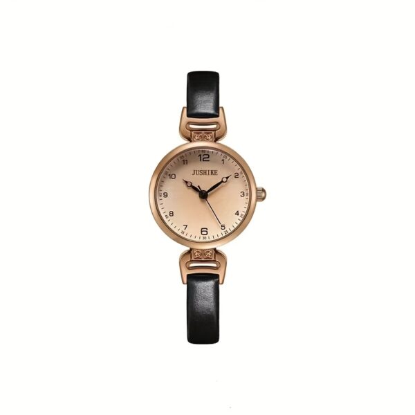 Elegant Vintage Women'S Quartz Watch with Brown Faux Leather Strap, Golden-Tone Alloy Case, Arabic Numerals, and Minimalist Design - Perfect for Casual Attire, Casual Watch|Elegant Timepiece|Goldtone Case, Watch Accessories - Image 4