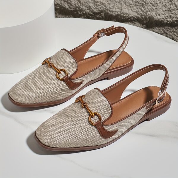 Women's Metallic Buckle Decor Flat Sandals, Elegant Square Toe Buckle Strap Shoes, Lightweight & Comfortable Shoes - Image 5