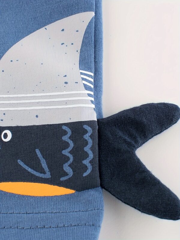 4pcs Cute Cartoon Shark And Dinosaur Print Boys Comfy T-Shirt, Cool, Versatile & Smart Short Sleeve Tee - Image 7